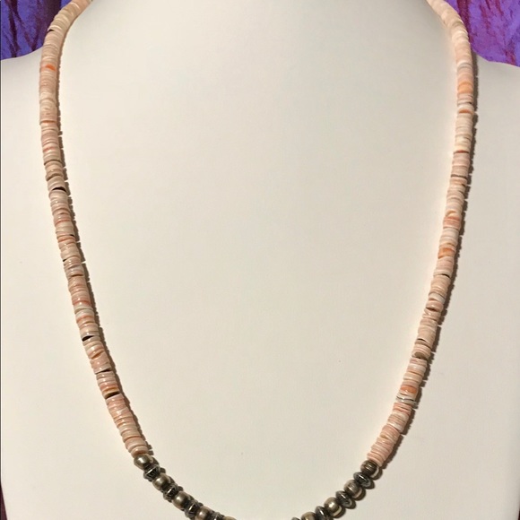 Shell heishi and sterling silver necklace - Picture 2 of 3